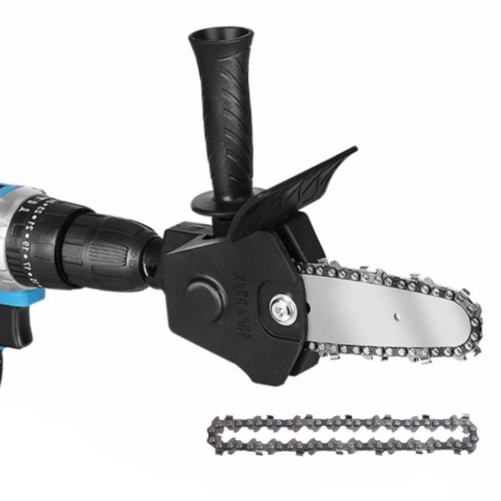 Portable 4 Inch Drill To Chainsaw Conversion Bracket Mini Pruning Saw Holder With Spare Chain For Garden Wood Cutting