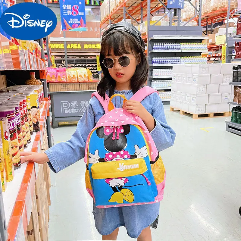 MINISO Disney 2023 New Casual Print Cartoon Mickey Minnie Backpack Academic Large-capacity Schoolbag  School Bags for Girl