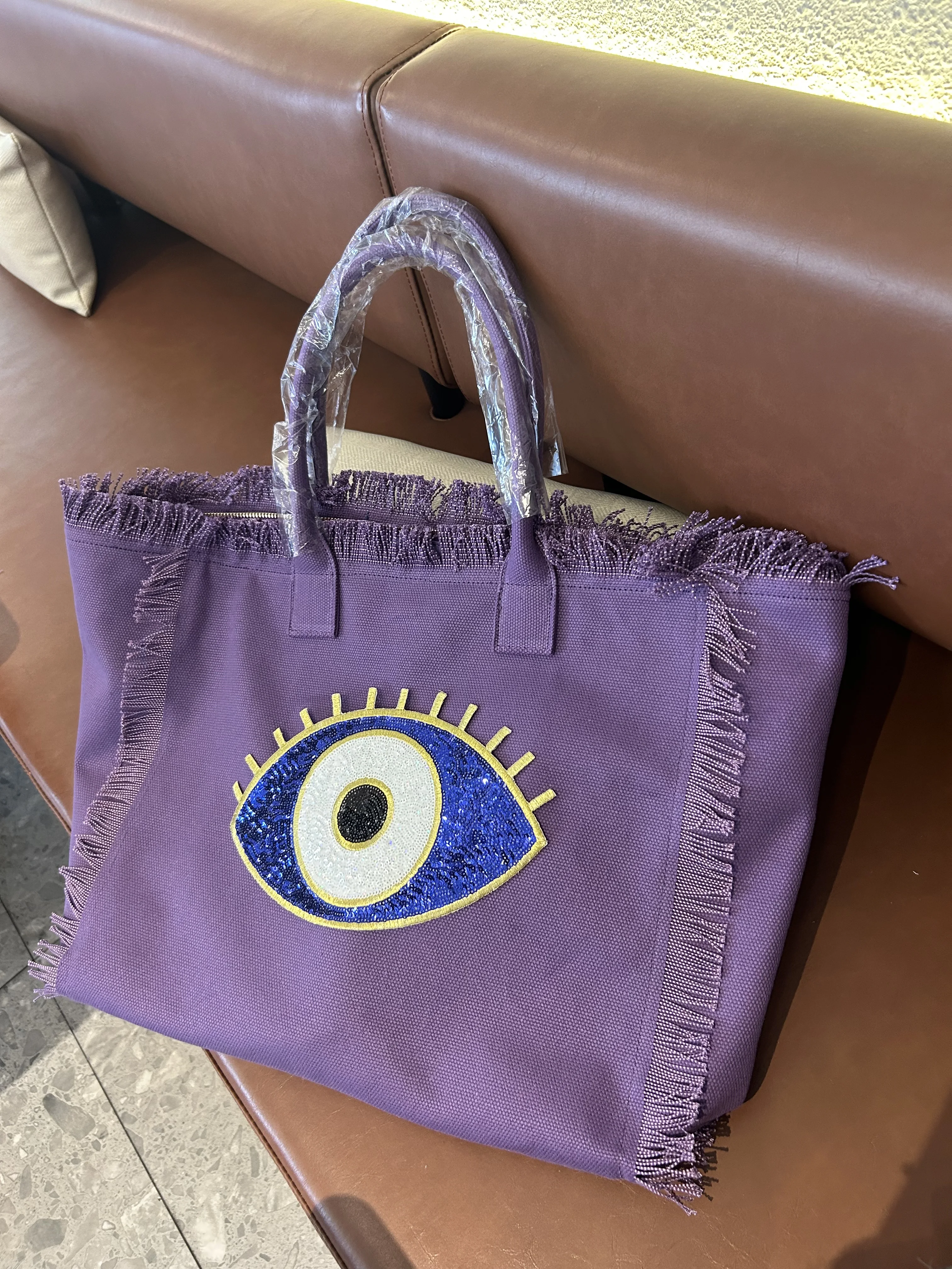 La borsa di tela di grande capacità con motivo a occhi d\'angelo può essere personalizzata borsa da spiaggia in tela