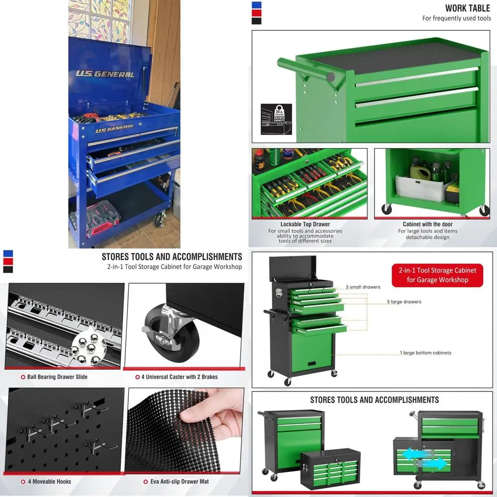 Gabinete de herramientas con ruedas de 4 cajones de alta resistencia con capacidad de 580 lb - Azul, soluciones de almacenamiento