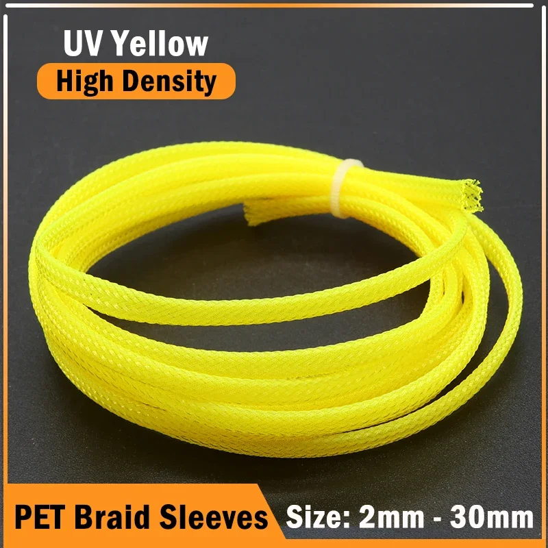 1/5/10/50m Yellow PET Braid Sleeve 2/4/6/8/10/12/14/16/20/25/30mm High Density Protect Snake Skin Wrap Sheath For Electric Cable