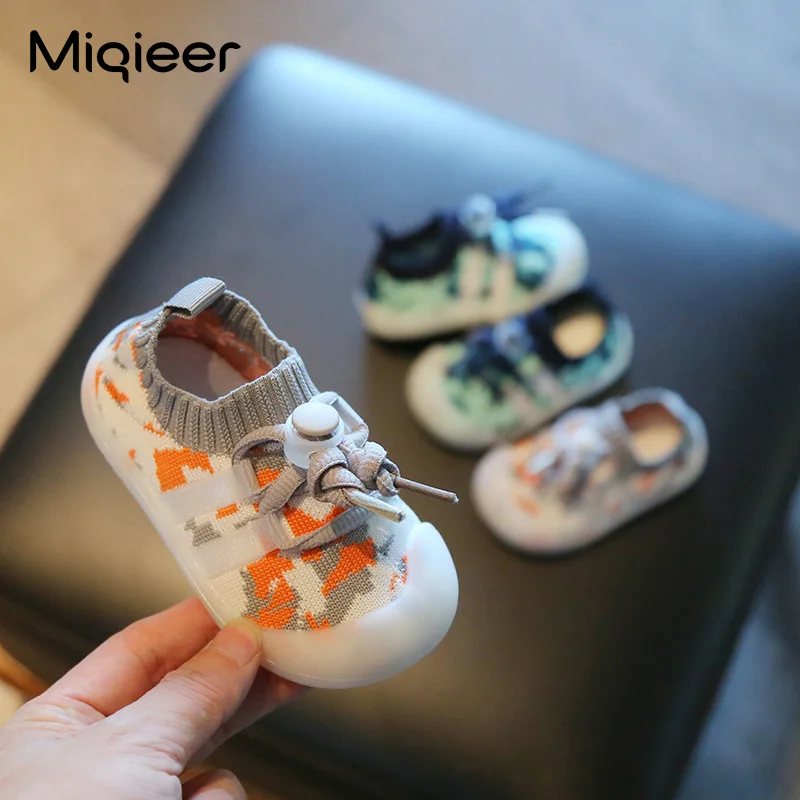 Baby Socks Shoes Toddler First Walkers Soft Sole Anti Skid Girls Boys Children Slip-On Flying Woven Breathable Casual Sneakers