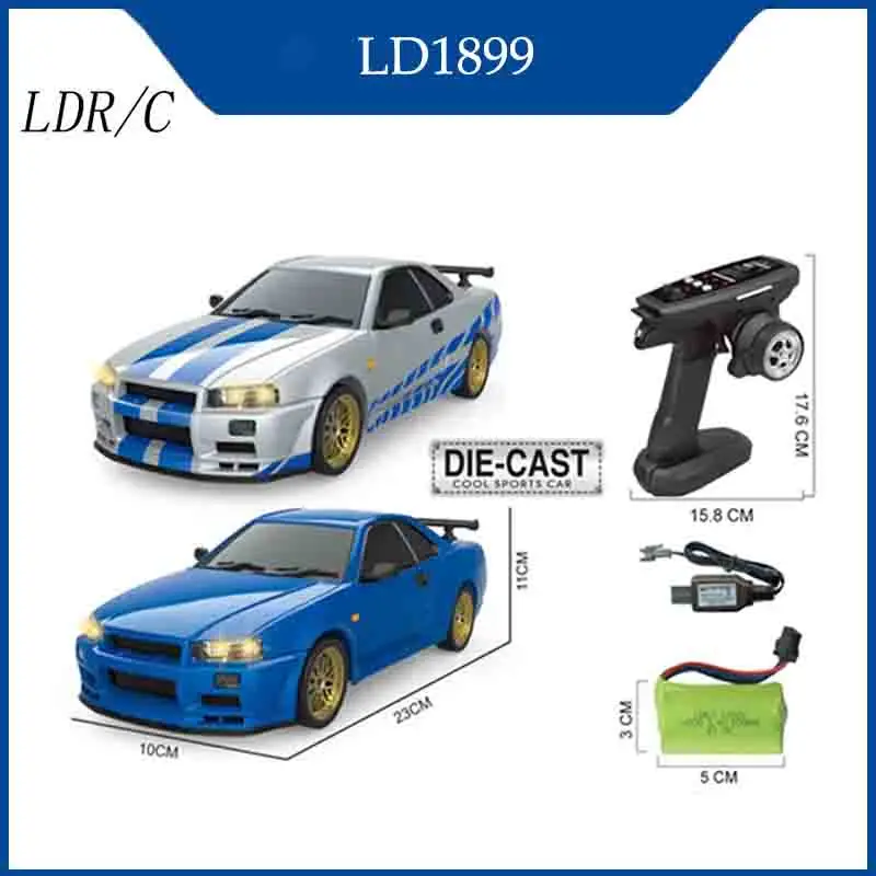 

LDRC 1899 1/18 RC Drift Car LD1899 GTR Mode R34 2,4 ГГц RWD с гироскопом на дороге из сплава, гоночный автомобиль для мальчиков, подарки
