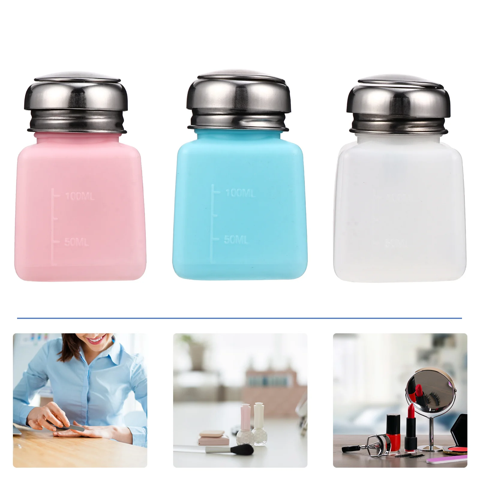 3 قطعة 100 مللي مزيل طلاء الأظافر الصحافة زجاجة المدمجة المحمولة خفيفة الوزن سهلة الحمل رائعة براعة مانعة للتسرب هدية