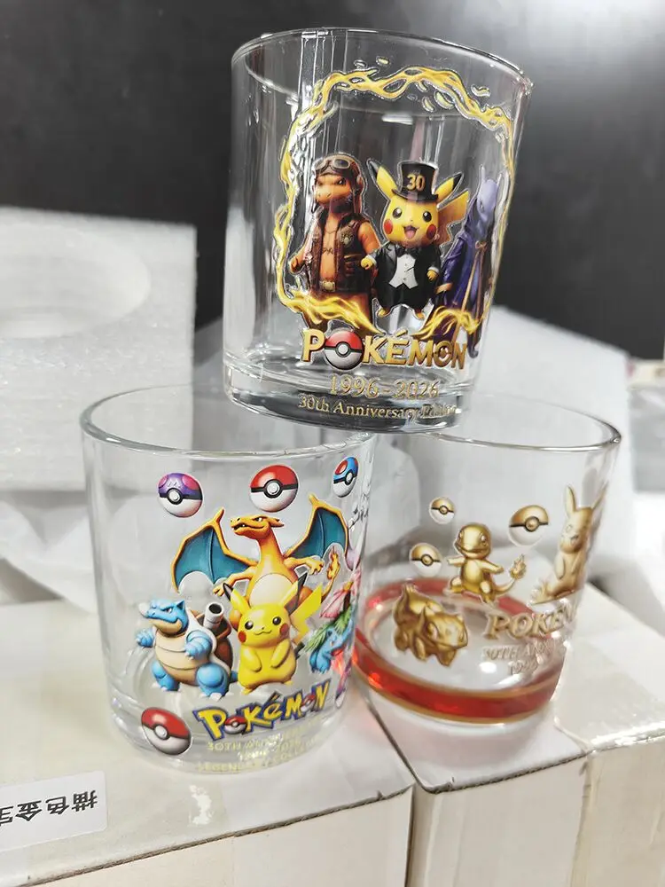 30th Anniversary Pokemon Embossed Tumbler 1996-2026 Transparent Whiskey Glass Practical Drinkware With Gift Box Home view 3