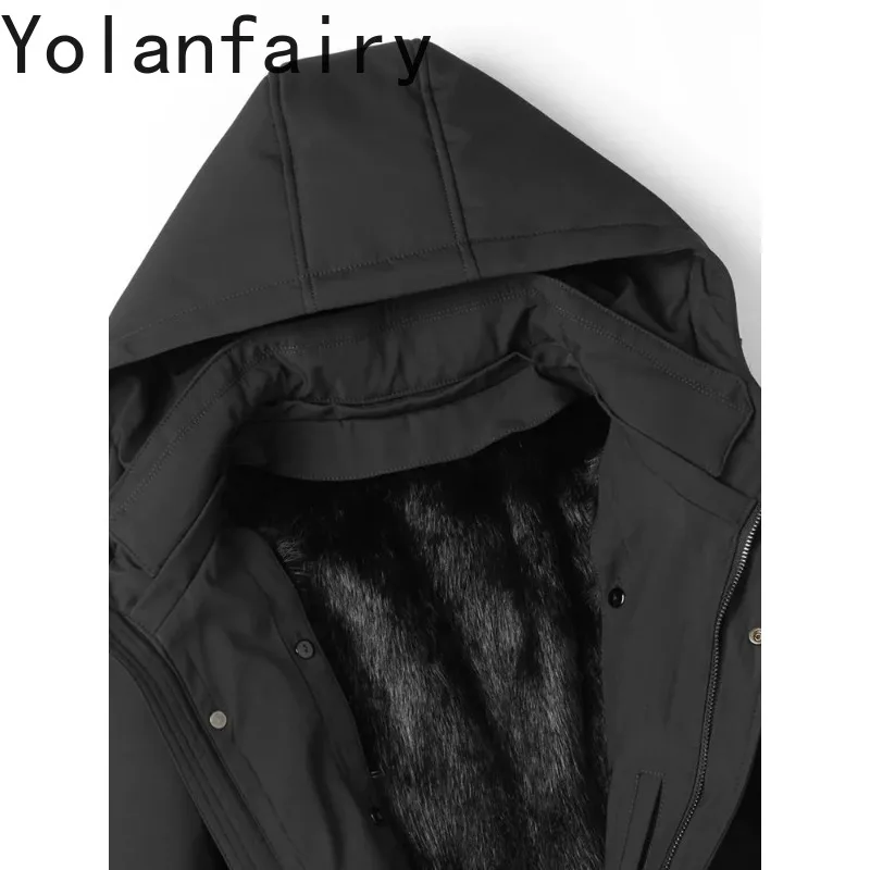 

YOLANFAIRY Natural Fur Coat Man Winter Hood Warm Real Fur Coats Parkas Detachable Whole Mink Fur Liner Jacket Casaco Masculino