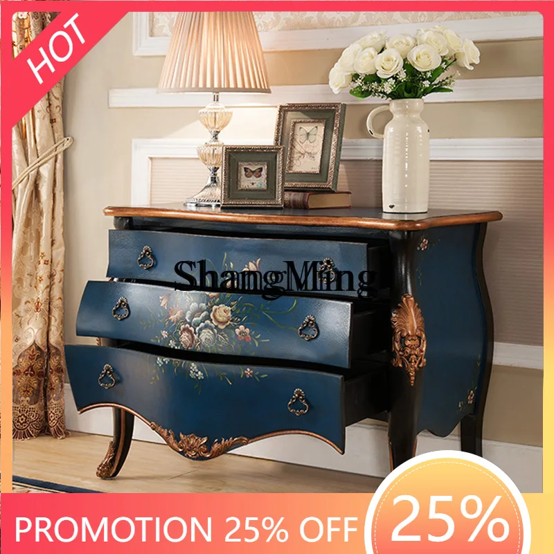 

SM new locker drawer Mediterranean retro hand-painted living room storage porch bedside cabinet