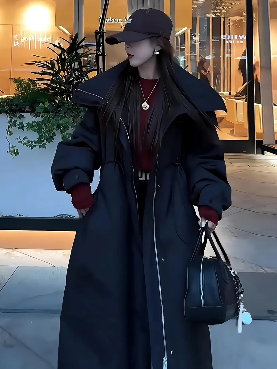 

Дизайнерская утепленная длинная женская куртка-пуховик белого цвета с капюшоном, на молнии, свободного кроя, для зимы, повседневная, модная