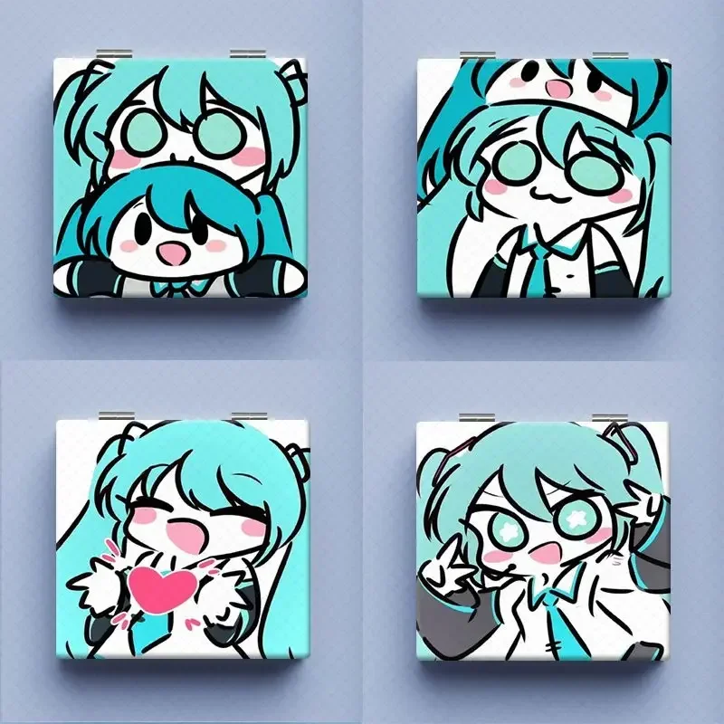 Kawaii Hatsune Miku Anime Cartoon Handheld Makeup Mirrors Round Vanity Mirror with Handle Hand Compact Mirro Cosmetic Mirror New