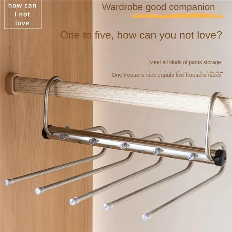 2X5 طبقات للطي السراويل الشماعات الفولاذ المقاوم للصدأ الفضاء توفير الملابس الرف المنظم لخزانة الجينز بنطلون وشاح #3