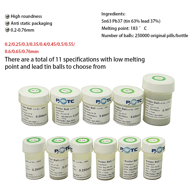 PMTC имеет оригинальные свинцовые шарики 250000 и жестяные бусины средней температуры для размещения шариков BGA.