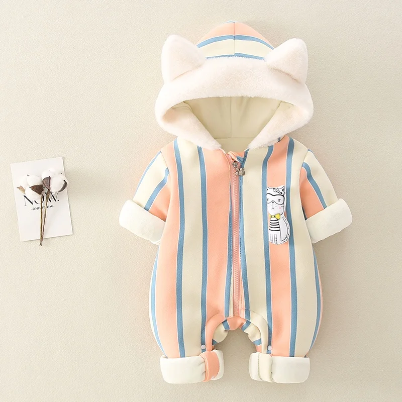 

Утепленный комплект из чистого хлопка для новорожденных: осенне-зимний костюм с плюшевой подкладкой, милый и модный комплект одежды для малышей