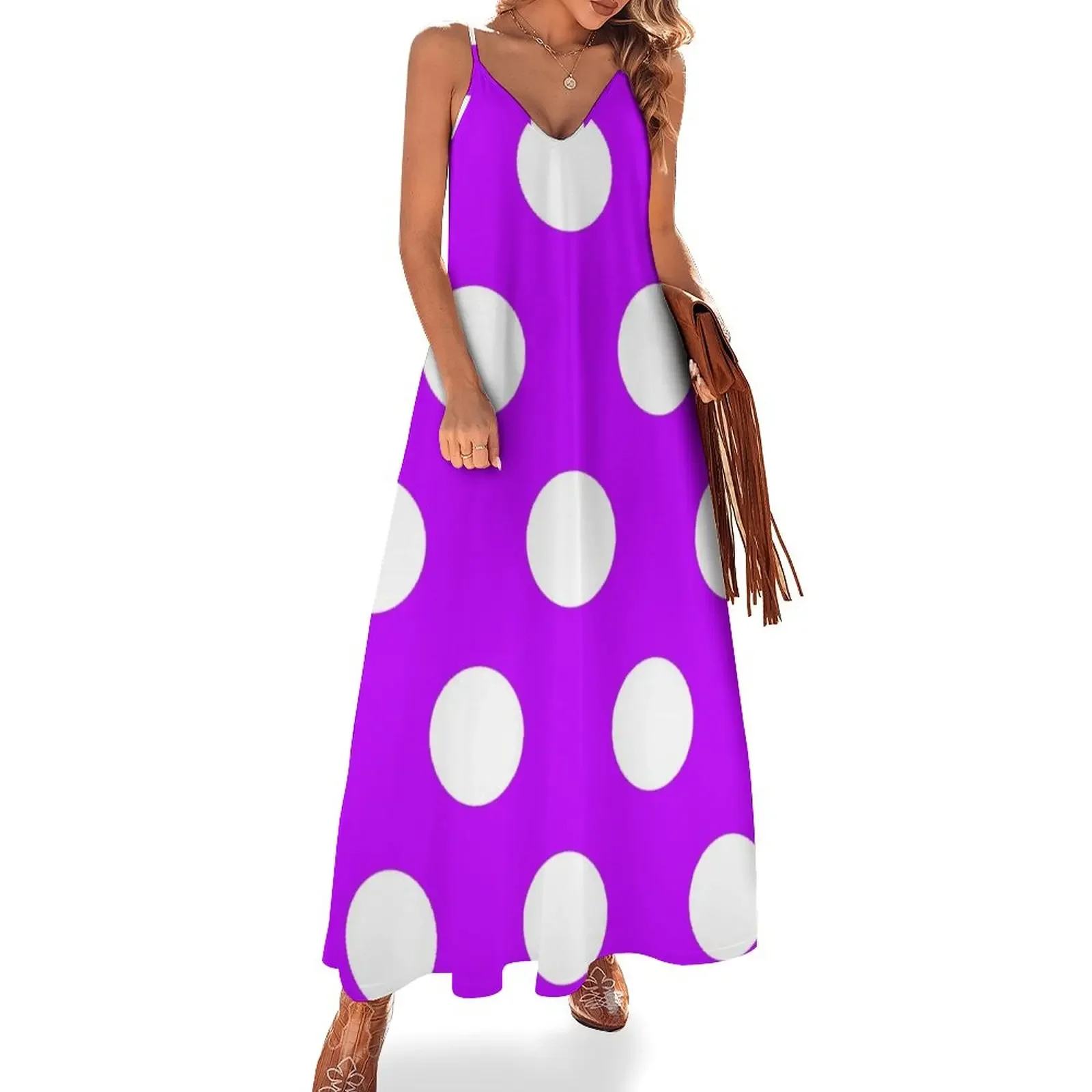 

Large WHITE and HOT PURPLE POLKA DOTS Sleeveless Dress sensual sexy dress for women summer dress