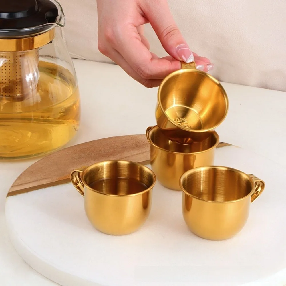 New 304 Stainless Steel Mini Tea Cup with Handle 60ml Capacity Coffee Mug Portable Small Capacity Rice Wine Cup Korean Style