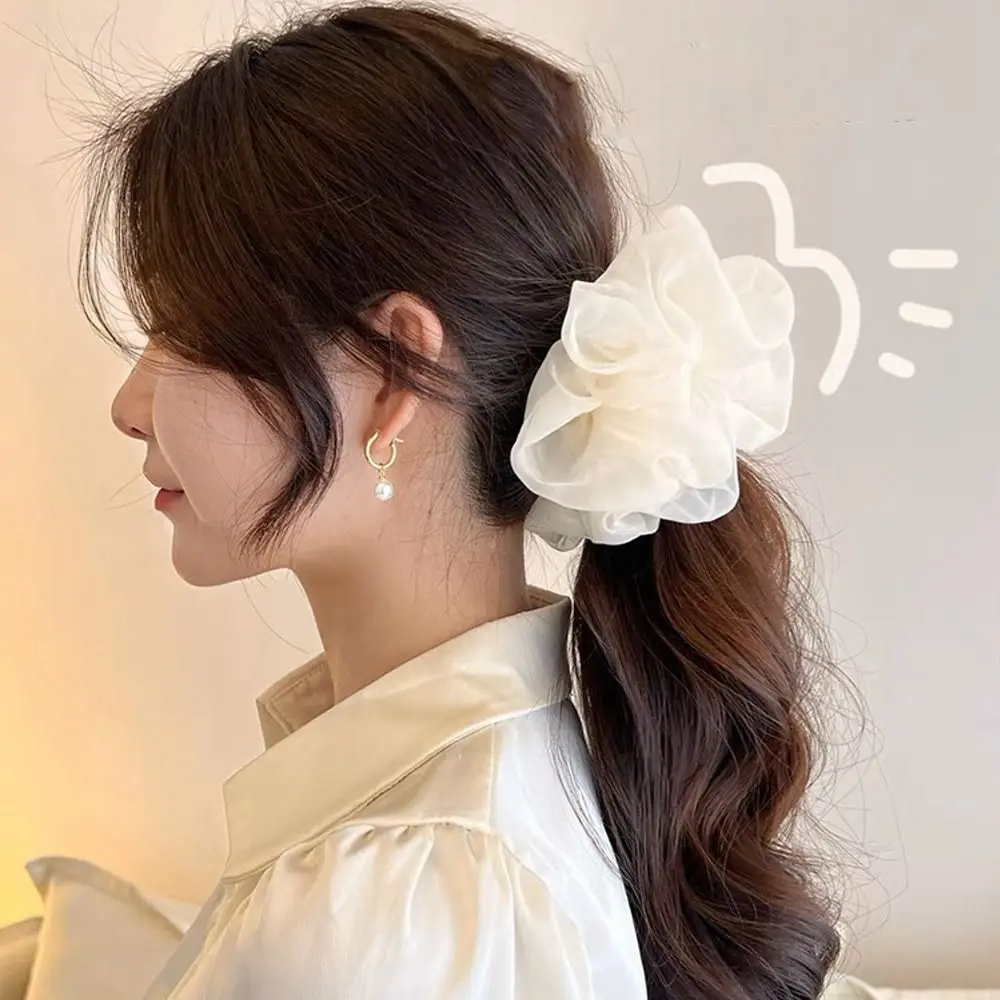 Fashion Women Elastic Hair Bands Headwear Chiffon Hair Rope Ties Summer Organza Scrunchies Oversized Korea Large Hair