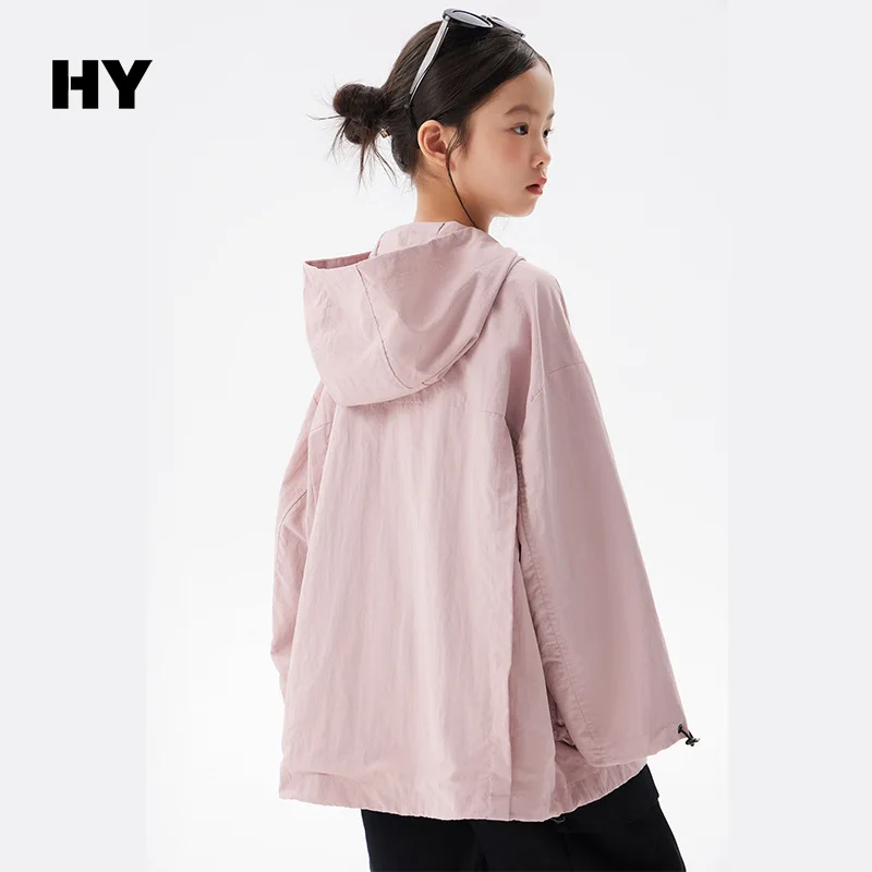 Girls Coat 2024 Autumn New Childrens Clothes Korean Style Girl Baby Foreign Style Solid Color Hooded Jacket Casual Simple Daily image 3