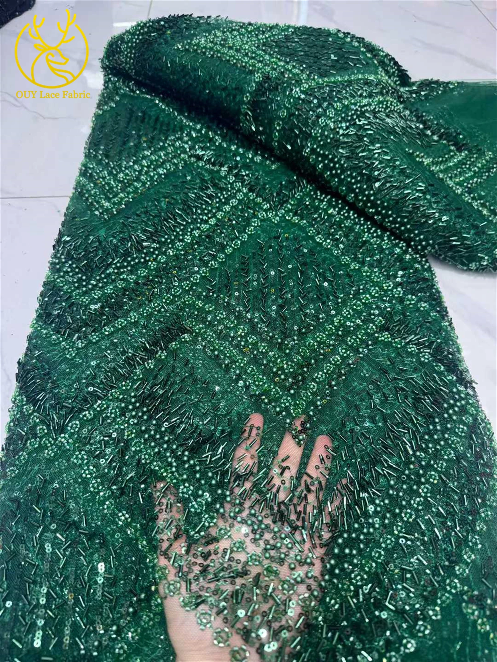 Paarse Afrikaanse kralen kant stof 2026 Nieuwste Franse pailletten kant stof Nigeriaanse mesh kant stof trouwjurk & avondjurk