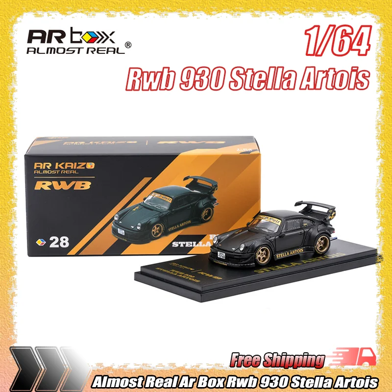 1-64-scale-new-almost-real-ar-box-rwb-930-stella-artois-black-alloy-diecasting-car-model-collectible-vehicle-for-adult-collector