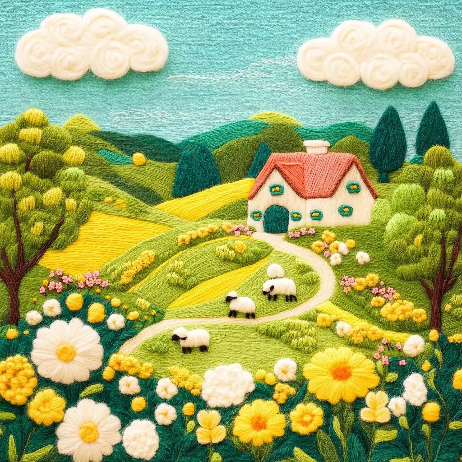 5D DIY Diamond Painting, Idyllic Pastoral Cottage And Sheep Scene Illustrations, Relaxing DIY Craft, Holiday & Birthday Gift