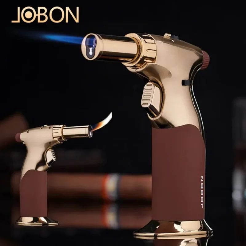 

JOBON metal dual flame cigar lighter windproof inflatable torch spray flame switch open flame safety lock switch outdoor lighter