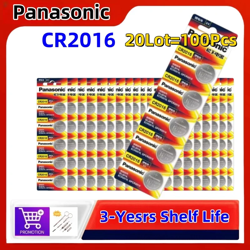 

CR2016 100pcs Original Panasonic CR 2016 3v Lithium Battery DL2016 BR2016 Car Remote Control Watch Motherboard Scale Button Coin