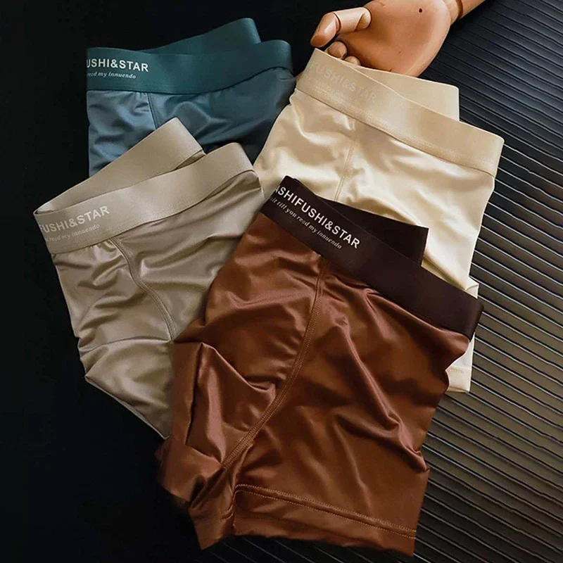 Men's Boxer Briefs Underwear 4Pcs Jiashifushisstar Ice Silk Soft Breathable High Elastic Comfortable Male Underpants For Daily