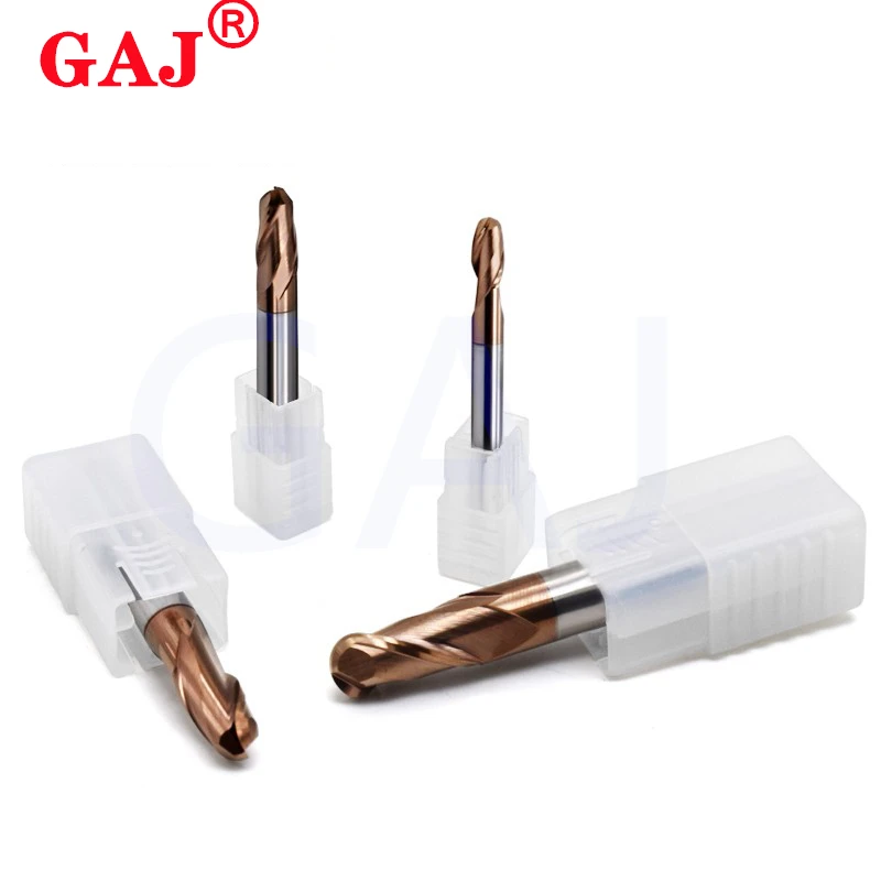 Fresa de 2 flautas HRC55, fresa de extremo de punta de bola de carburo de acero de tungsteno de aleación para mecanizado de metales mecánicos CNC, herramientas de fresas