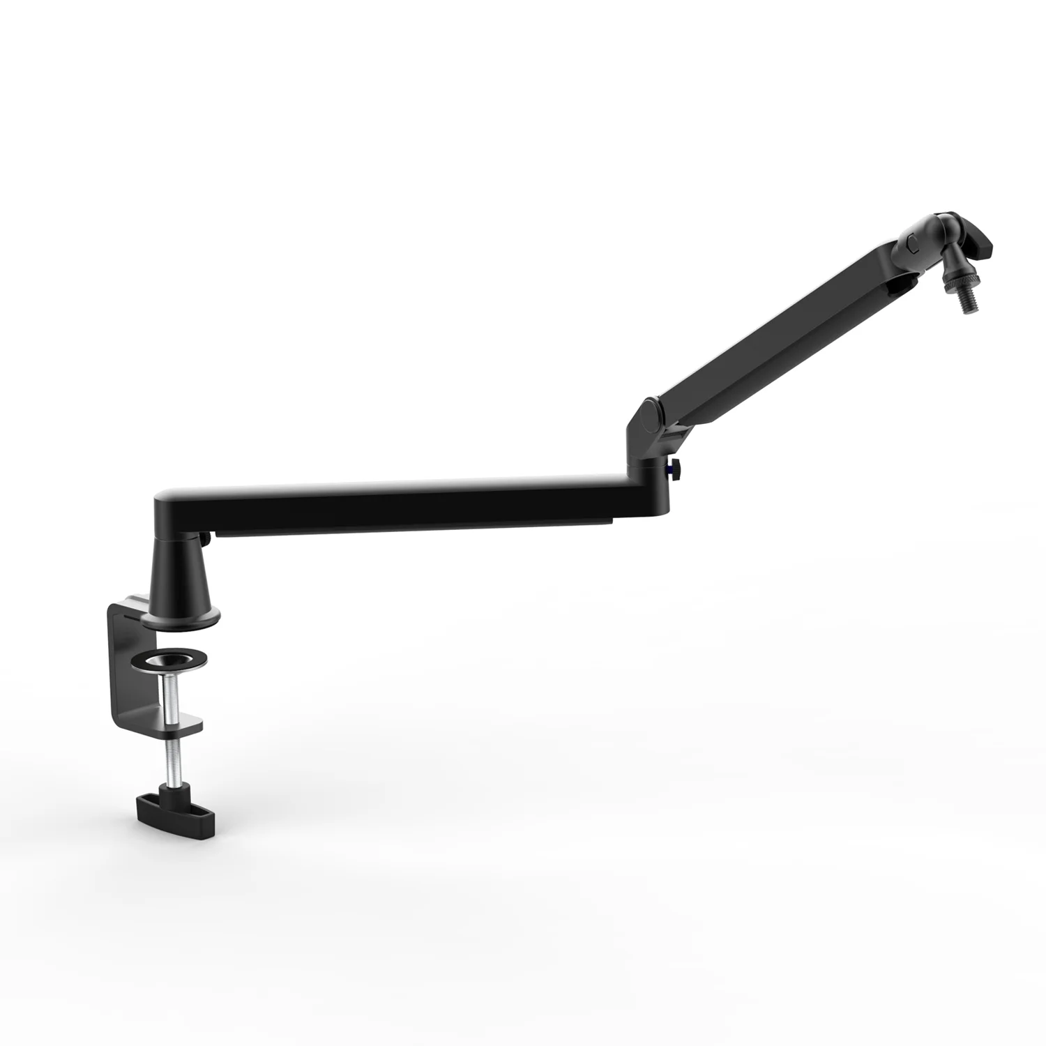 White Low‑Profile Microphone Boom Arm Stand With Cable Management For Podcast Streaming Gaming Studio Recording