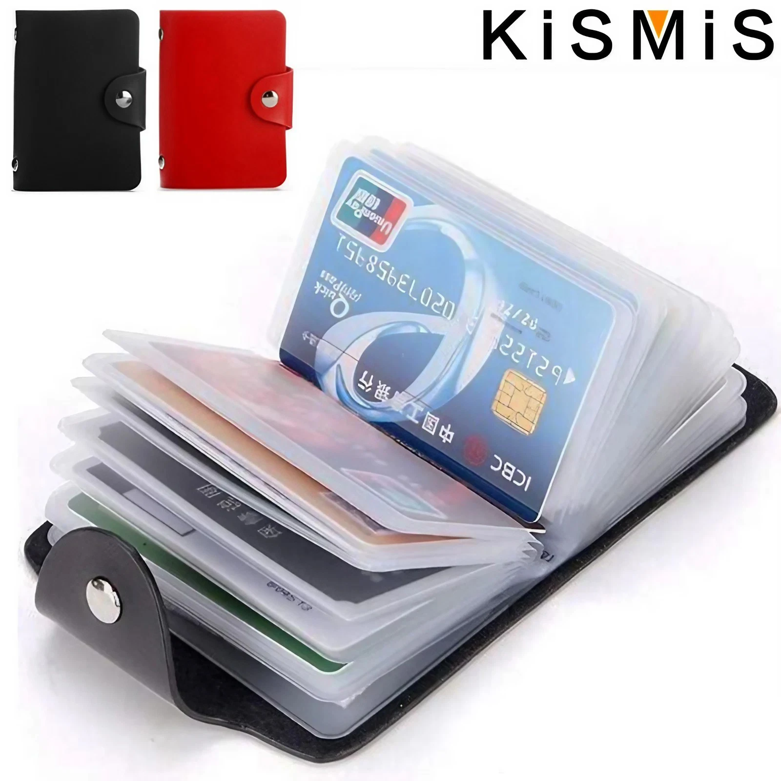 KISMIS New PU Leather 24-Slot Card Case - Business Card and Passport Holder for Men and Women