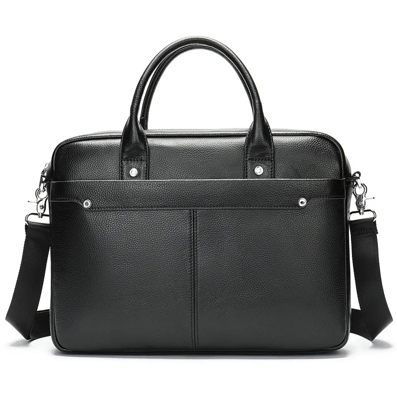 New model Top layer cowhide briefcase for casual business men, genuine leather crossbody bag, black computer carrying bag