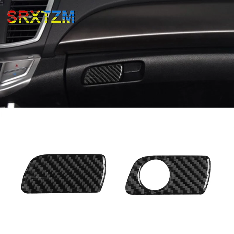 For Honda Accord 2013-2017 Car Copilot Storage Box Panel Key Lock Cover Trim Real Carbon Fiber Sticker Interior Accesories