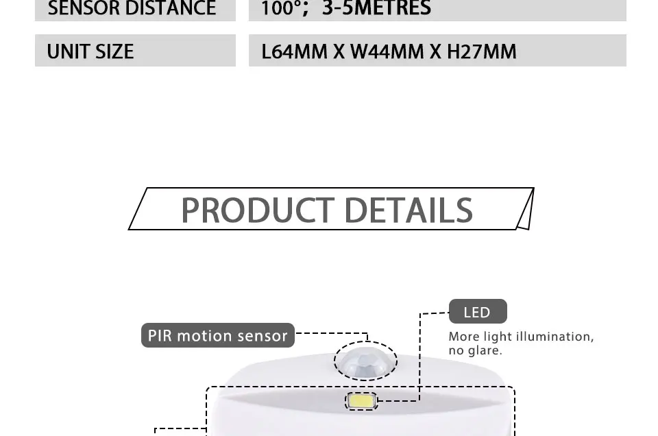 1/2/3/4/5pcs Led Night Light with Motion Sensor PIR AAA Battery or Rechargeable Cabinet Lamp for Kitchen Bathroom Closet Stairs