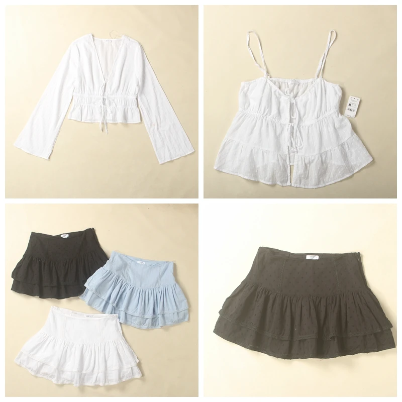 

Pure Cotton Long Sve Vest Top Skirt Set Women Summer Faion Outerwear V Ne Buttoning ort Skirt f Body Skirt