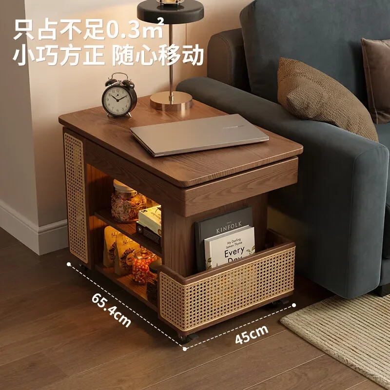 Solid wood lifting coffee table small apartment living room household sofa side cabinet movable trolley