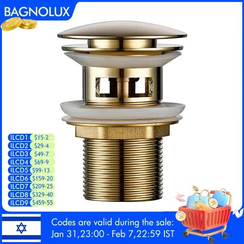 Imagen 1 del producto Botón de drenaje emergente, tapón de fregadero de baño, escurridor de sifón tapón de residuos, accesorio de grifo de lavabo, tubería de lavabo, negro, dorado y rosa