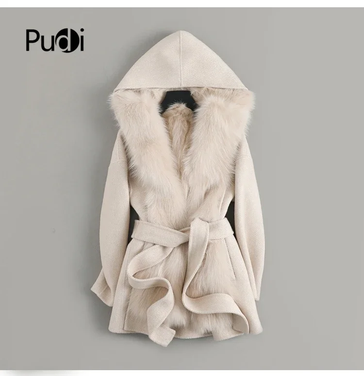 Women Real Wool Fur Coat Jacket Lady Female Natural Fox Fur Lining With Hood Winter Long Double Face Coats Parka Trench Z19168