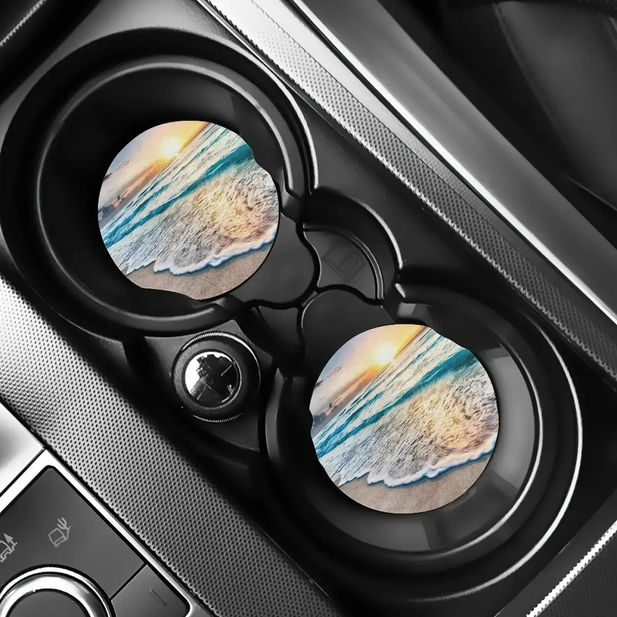 Two Rubber Beach-Themed Absorbent Coasters - Splash-Proof, Non-Slip, And Durable Car Interior Additions Suitable For Both Men An