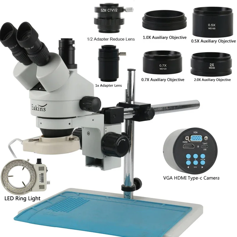 Phone PCB Soldering Repair Lab Industrial 7X 45X 90X Simul Focal Trinocular Stereo Microscope SONY IMX323 1080P VGA HDMI Camera