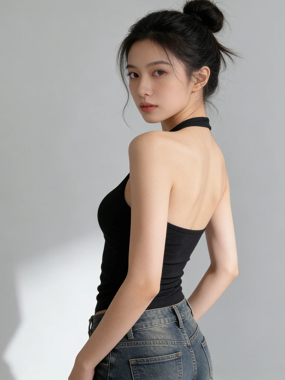 Sporty Neck Hanging Strap Vest Women's Summer Outdoor Wear Beautiful Back Bra Integrated Inner Pad Base Top Exposure Back Shirt