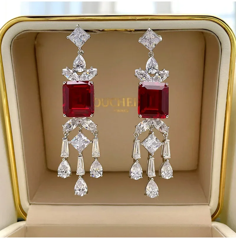 Desire Realistic Pigeon Blood Ruby Earrings, European and American High End Brand  Fashion  Sterling Silver