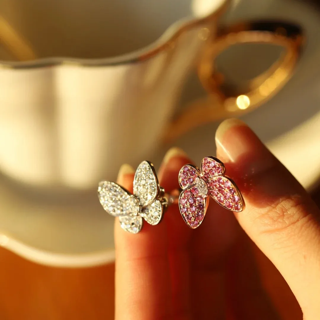 2024 Fashion Design Luxury Brand Elegant Double Butterfly Rings Exquisite Micro CZ Ladies Daily Ring Platinum Plating Jewelry
