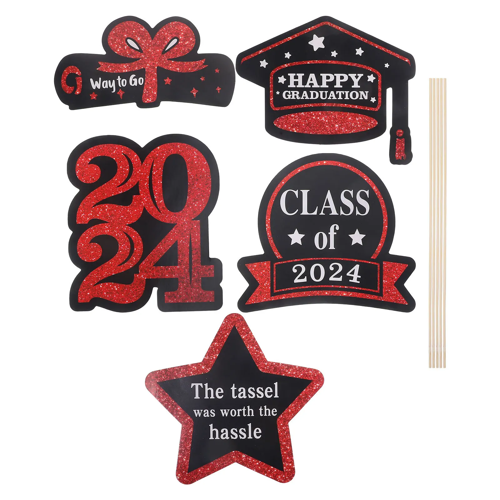 

5pcs 2024 Grad Vase Insert Cards Cake Toppers Party Decor Flowerpot Diy Graduation Decorations Cupcake Picks Favor Tags