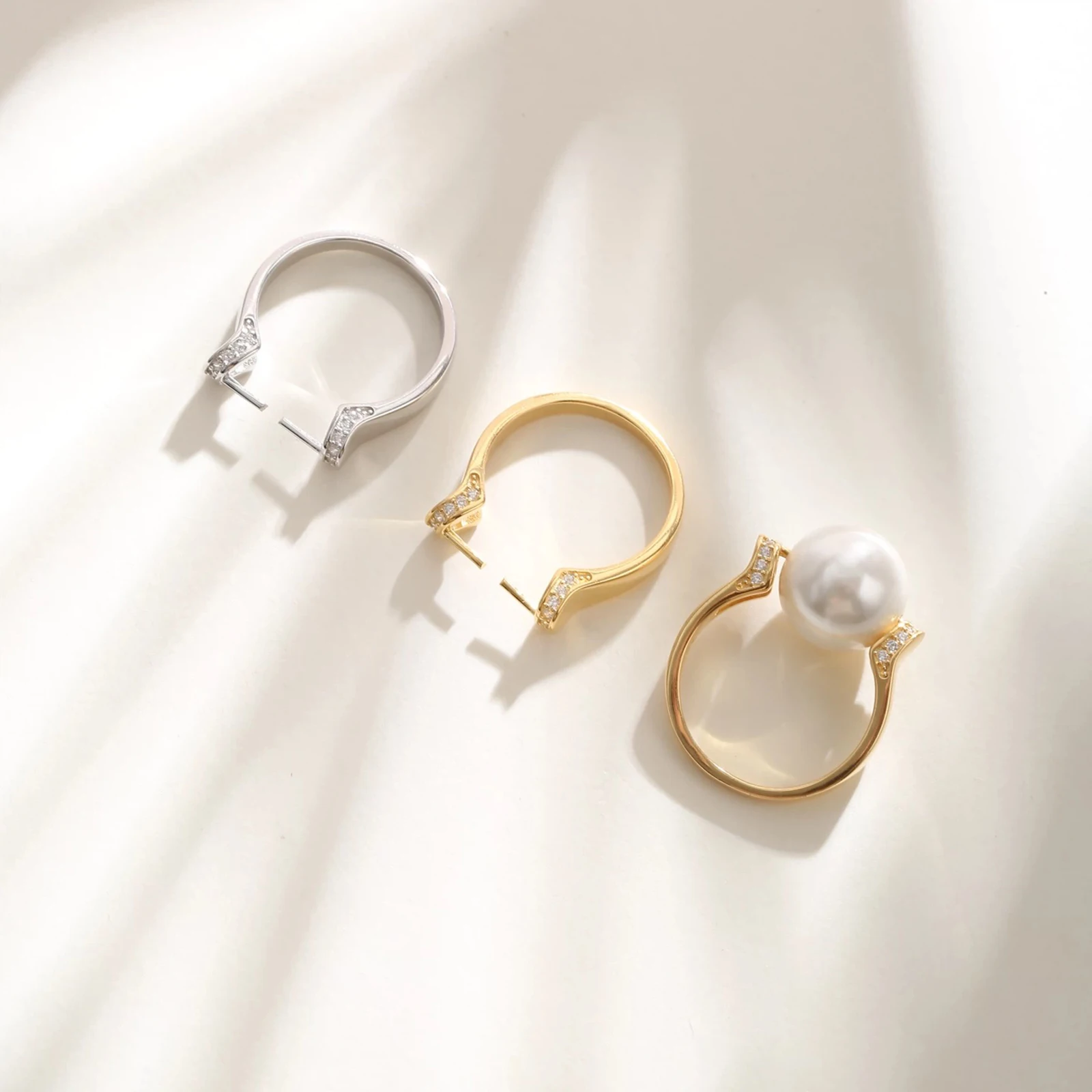 925 Sterling Silver Pearl Ring Base Blank Fit Settings Half Drilled Hole Round Beads DIY Ring Charm Jewelry Making Accessory