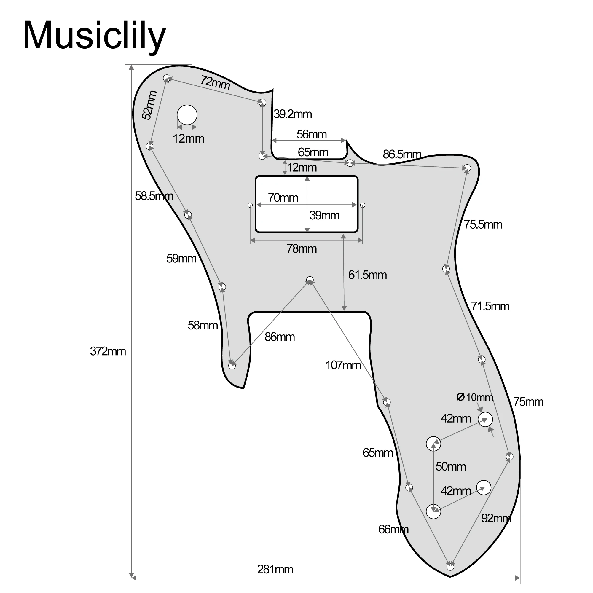 Musiclily Pro 16 Holes Single H Guitar Pickguard For USA/Mexico Fender 72 TL Custom Style Electric Guitar