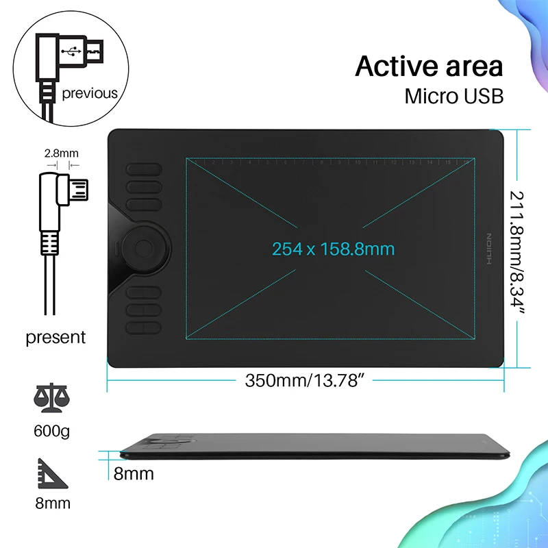 10x6.25inch Portable Pen Tablet with Stylus Graphic Drawing Tablet for Designer HS610