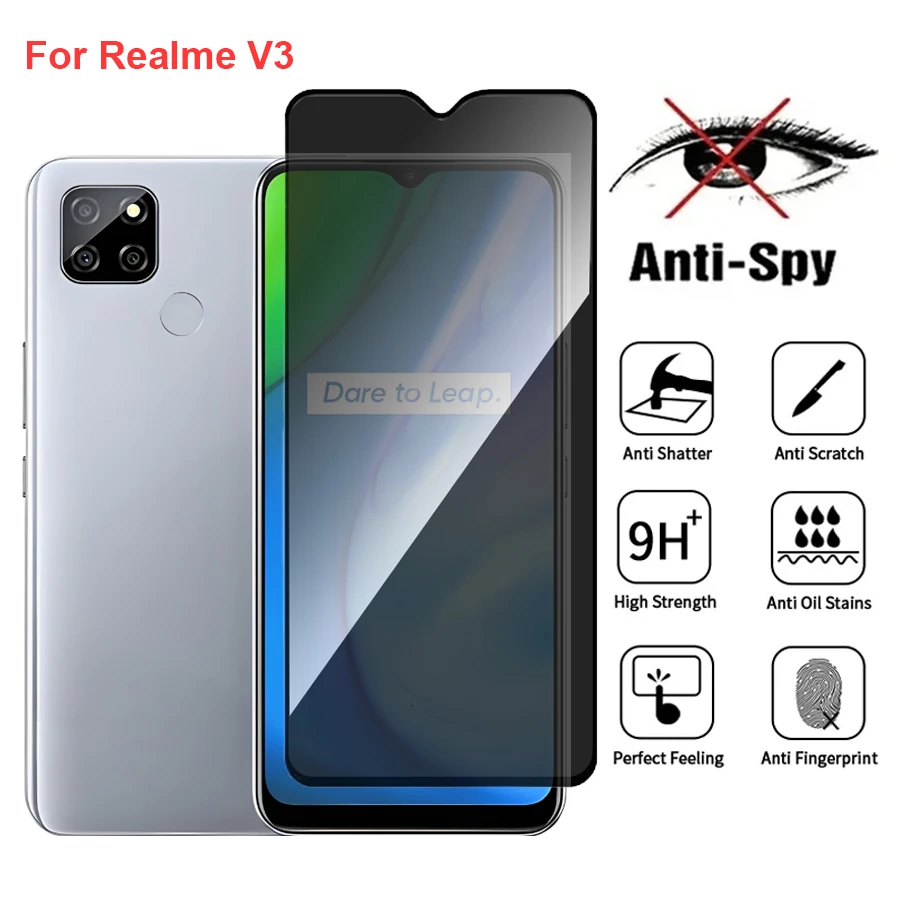 

For Realme V3 RMX2201 Anti Spy Privacy Tempered Glass Screen Protector Compatible For RealmeV3 Full Cover Screen Phone Film