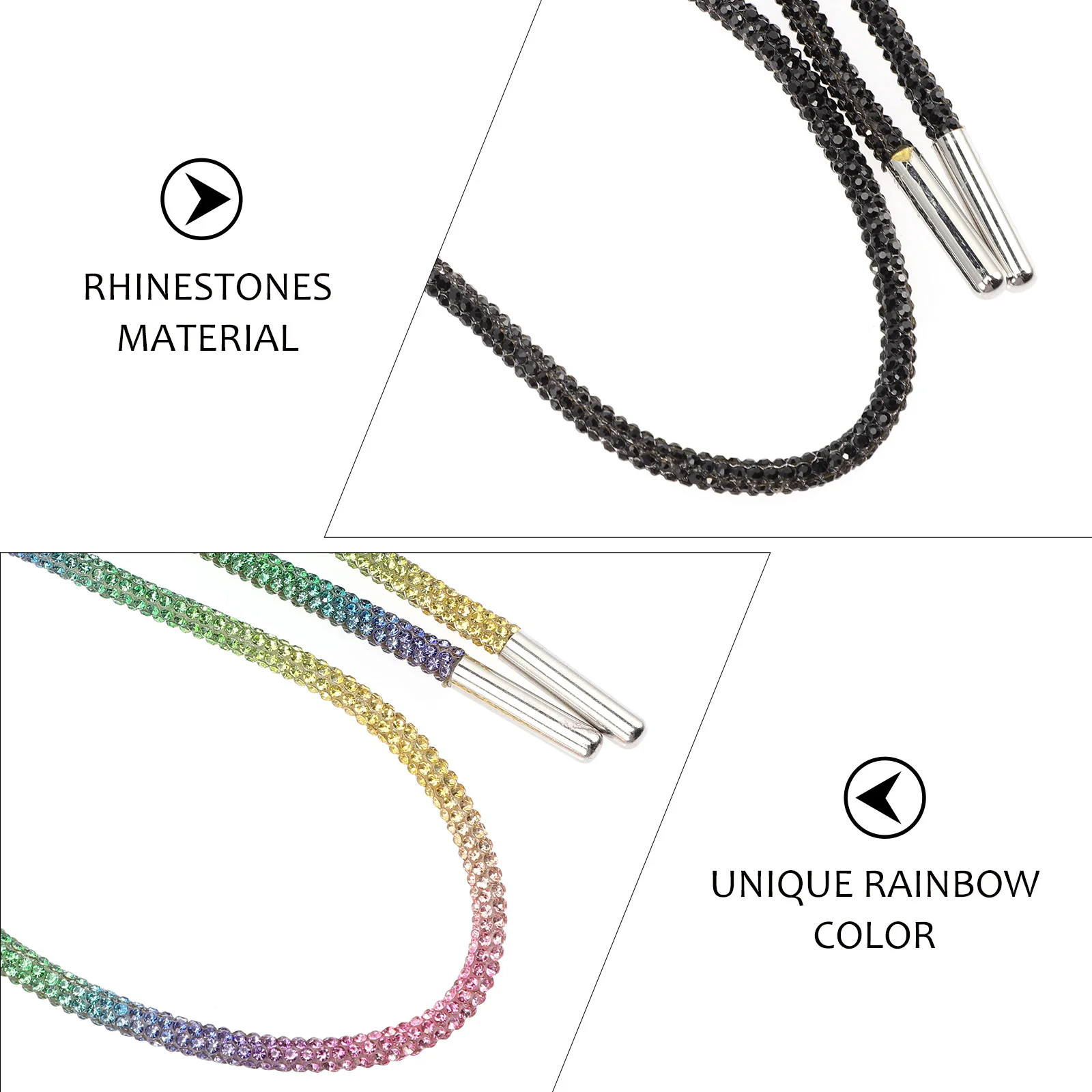 3Pcs Rhinestone Shoe Laces Glitter Rope Laces for Sneakers Boots Running Shoes Colorful Sparkly Shoelaces for Women