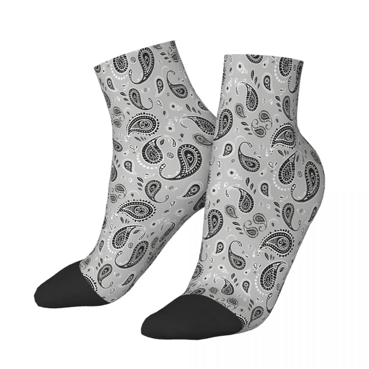 Silver Gray Paisley Leaf Ankle Socks Male Mens Women Summer Stockings Hip Hop