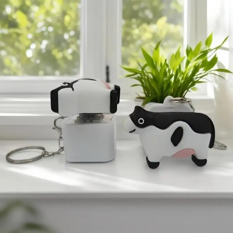 Cute Cow Button Fidget Toy Keychain With Sound & LED Light Fun Press Squeeze Stress Relief Toy Gift