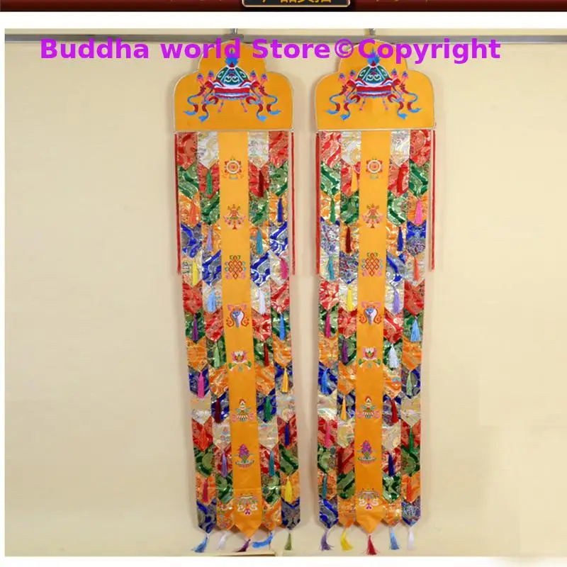 200cm long 2PCS Wholesale Buddhist supply Buddhism family Temple auspicious Embroidery Wall hang Sutra banner Prayer flag FO PAN